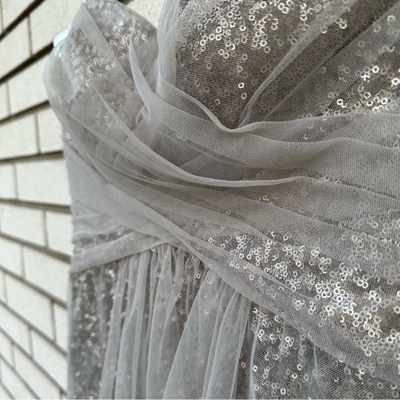 Sorella Vita Silver Sequin Tulle Strapless Bridesmaid Cocktail Dress Size 8 8683 - Picture 4 of 13